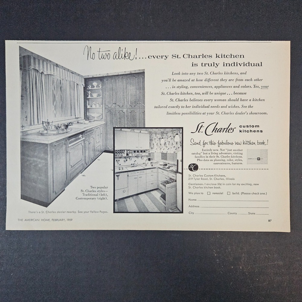 1959‎ St Charles IL Custom Kitchens Vintage Print Ad Traditional Contemporary